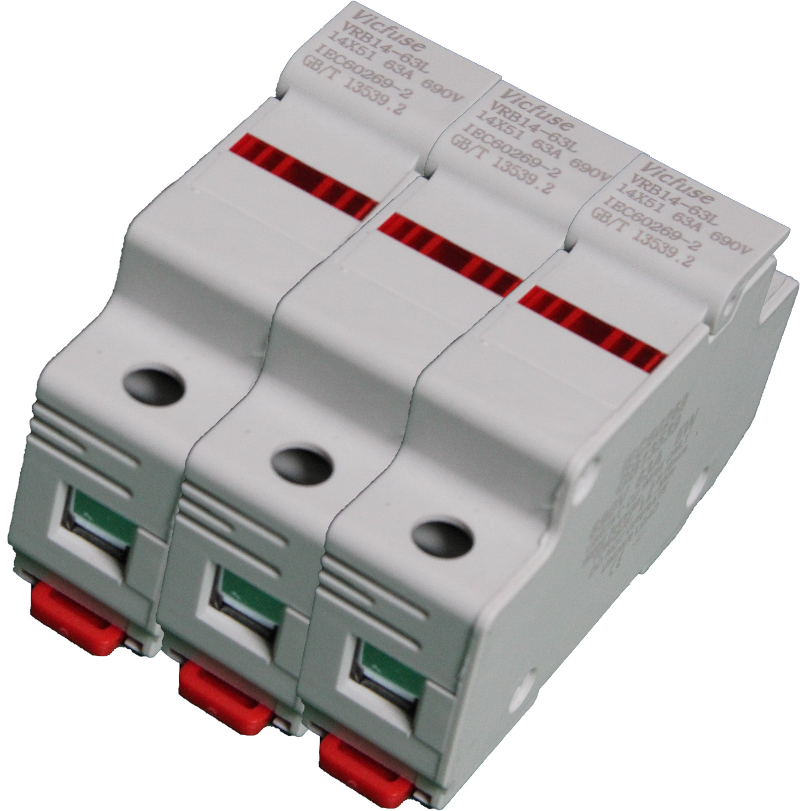 VCB10-30 3P 1000V, DIN Rail Mount Fuse Holder Three Pole for 10.,3 x 38mm, 1000VDC Solar gPV Fuse VCB10-30 3P 1000V, DIN Rail Mount Fuse Holder Three Pole for 10.,3 x 38mm, 1000VDC Solar gPV Fuse
